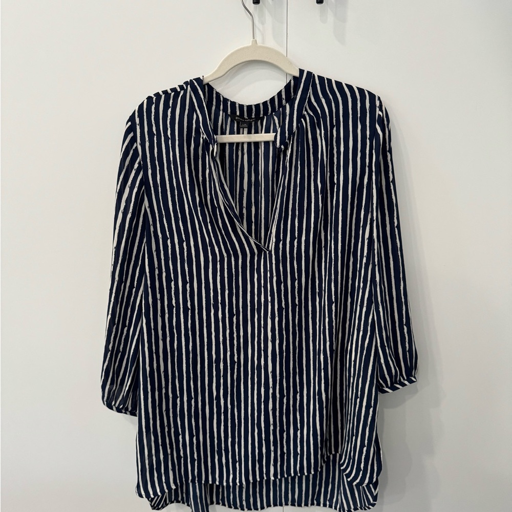 Navy and White Striped Women's Top